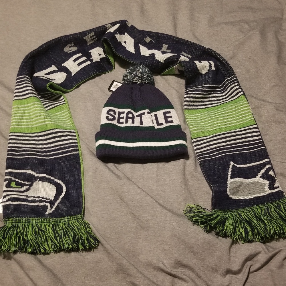 Seahawks hat and scarf